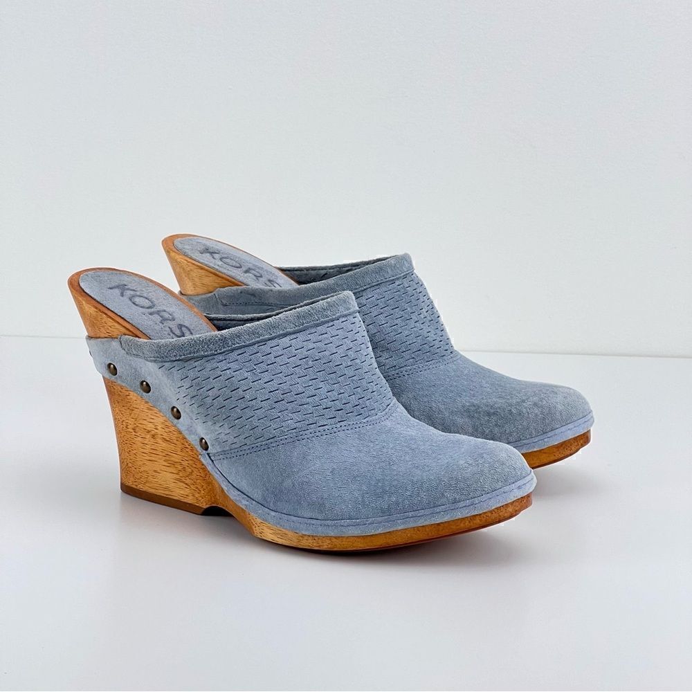 Michael KORS suede & wood wedge clogs size 10